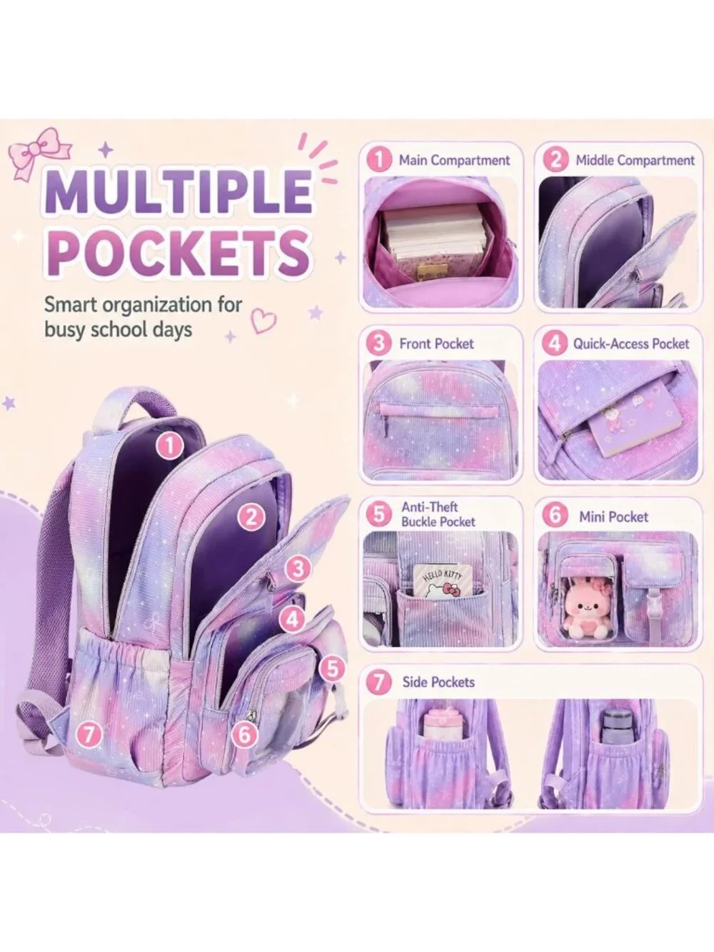 Cute Corduroy Kids Backpack for Girls | Stylish School Bag + 40 oz Tumbler Set